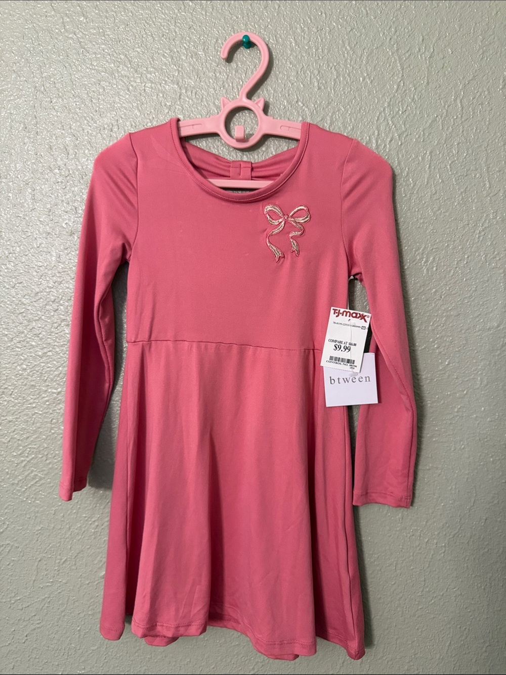 btween Pink Long-Sleeve Bow Fit & Flare Dress